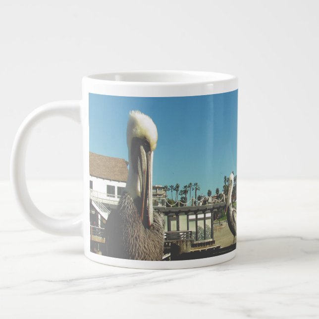 Caneca De Café Grande Mug - Pelicanos no Cais da Califórnia (Esquerda)