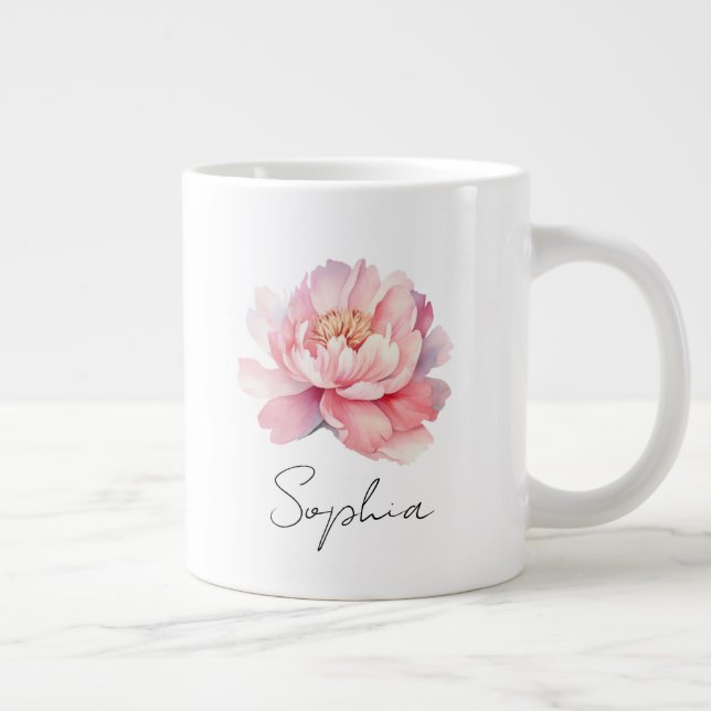Caneca De Café Grande Mug personnalisé Pivoine Aquarelle Rose  (Direita)