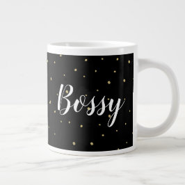 Caneca De Café Grande Mug - Pontos Dourados Bossy Confetti Black