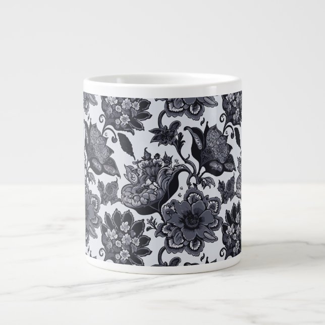 Caneca De Café Grande Mug Specialty com design floral preto (Frente)