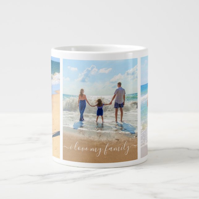Caneca De Café Grande Mug with Photo Collage and Text - Eu Amo Minha Fam (Frente)
