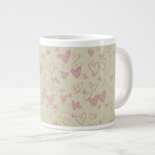 Caneca De Café Grande Muitos Corações Beigem Mug Grande.
