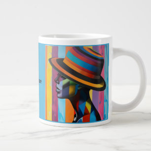 Caneca De Café Grande Mulher com Chapéu Colorido 4 silhueta impressionan