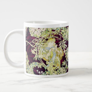 Caneca De Café Grande Mulher Mucha com Daisy, Vintage Art Nouveau