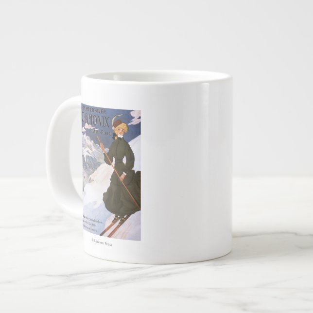 Caneca De Café Grande Mulher na Poster de Esqui Verde (Frente Esquerda)