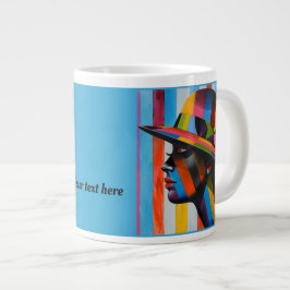 Caneca De Café Grande Mulher na silhueta colorida de bater chapéu