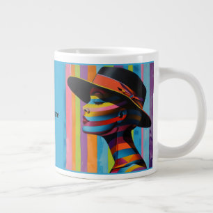 Caneca De Café Grande Mulher na silhueta impressionante do Chapéu Colori