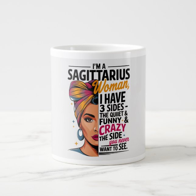 Caneca De Café Grande Mulher Sagitário com Três Lados Engraçado Presente (Frente)