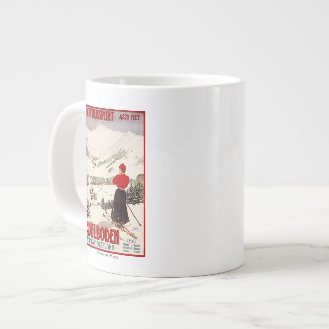 Caneca De Café Grande Mulher Skier com Adelboden Poster (Frente Esquerda)