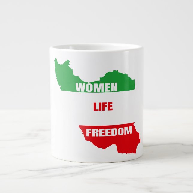 Caneca De Café Grande Mulheres na liberdade de vida apóiam mulheres iran (Frente)