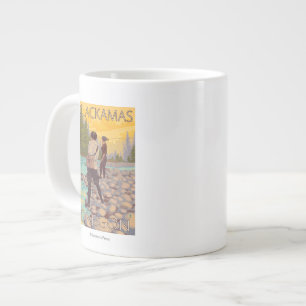 Caneca De Café Grande Mulheres voam pescando - Clackamas, Oregon