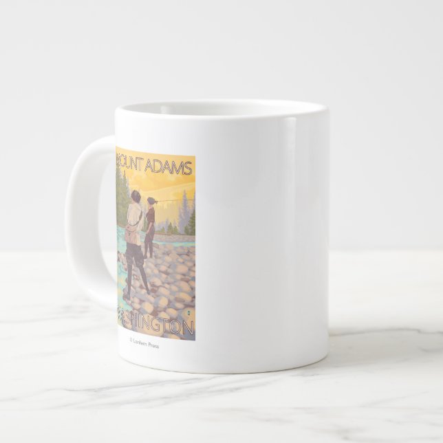 Caneca De Café Grande Mulheres voam pescando - Monte Adams, Washington (Frente Esquerda)