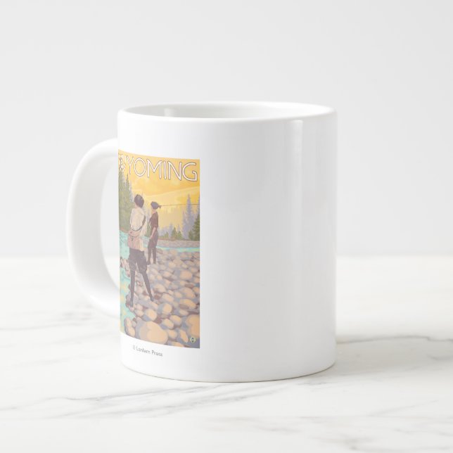 Caneca De Café Grande Mulheres voam pescando no Wyoming (Frente Esquerda)
