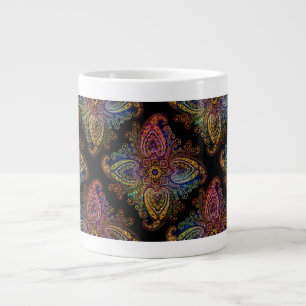Caneca De Café Grande Multicolorido Paisley Bonito em Preto