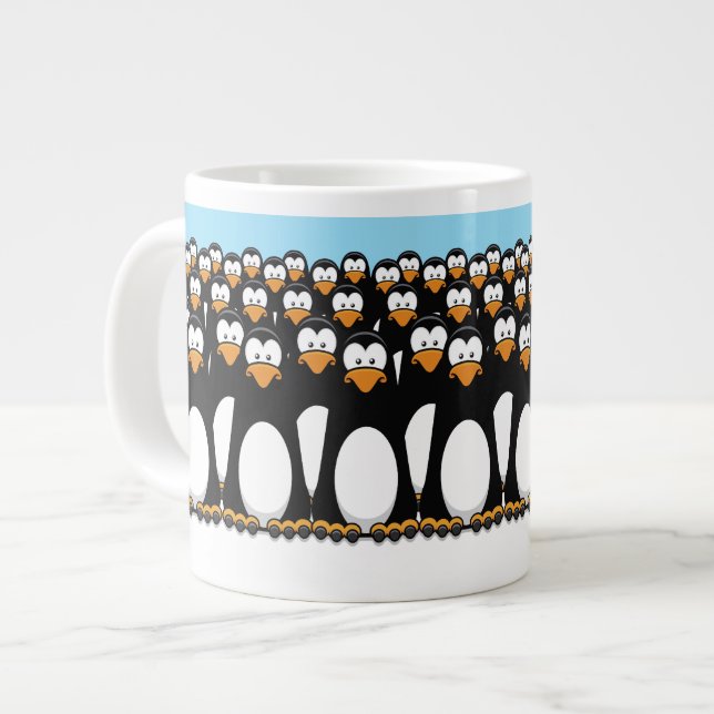 Caneca De Café Grande Multidão de Pinguins de Cartoon Engraçado na Neve (Frente Esquerda)