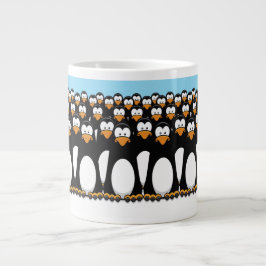 Caneca De Café Grande Multidão de Pinguins de Cartoon Engraçado na Neve