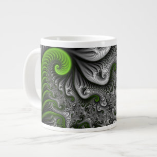 Caneca De Café Grande Mundo Fantástico Arte Fractal Abstrata Verde e Cin