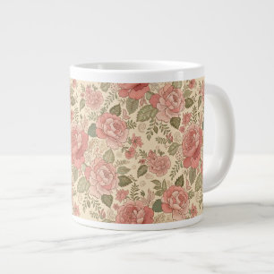 Caneca De Café Grande Musa Floral Empoeirada - Estilo Batik Rosa Empoeir