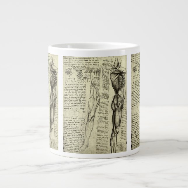 Caneca De Café Grande Músculos masculinos da Anatomia Humana de Leonardo (Frente)