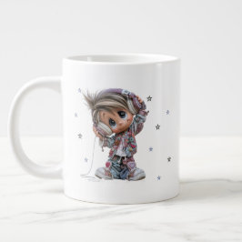 Caneca De Café Grande Música Personalizada de Rockstar Menino Fofo