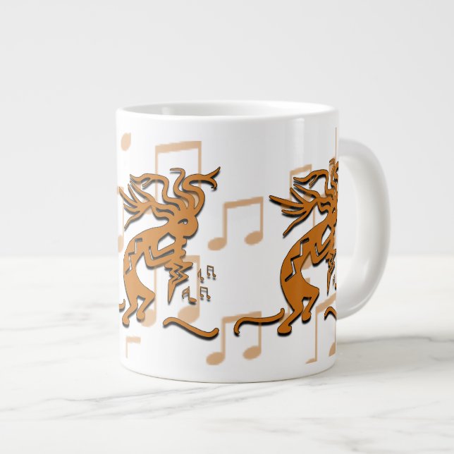 Caneca De Café Grande Músico Kokopelli Direto Com Notas Musicais (Frente Esquerda)
