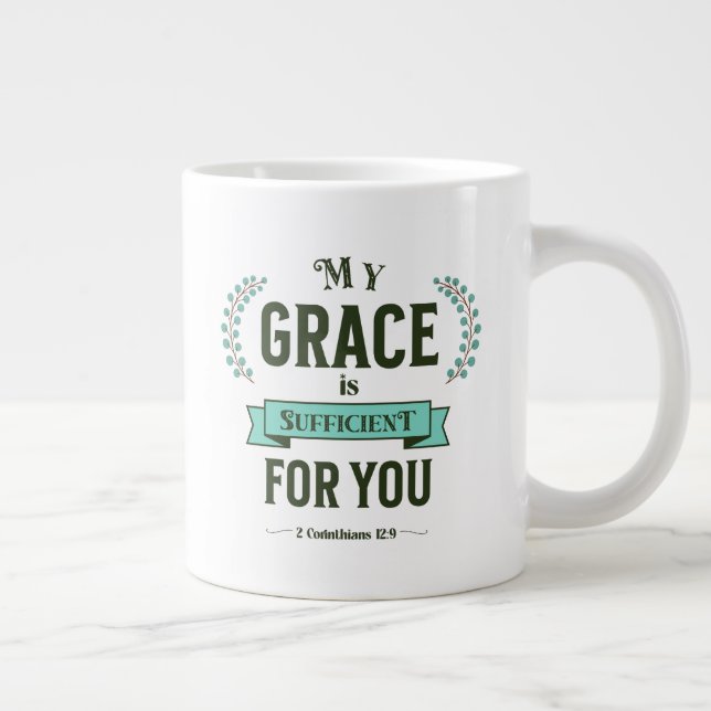 Caneca De Café Grande My Grace is Sufficient Scripture Teal (Direita)