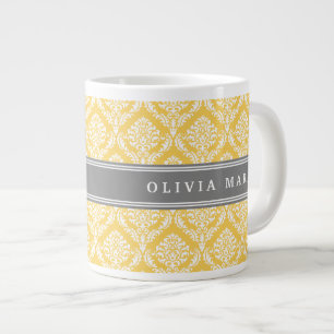 Caneca De Café Grande Na moda Cor damasco Amarela com Nome da Cinza