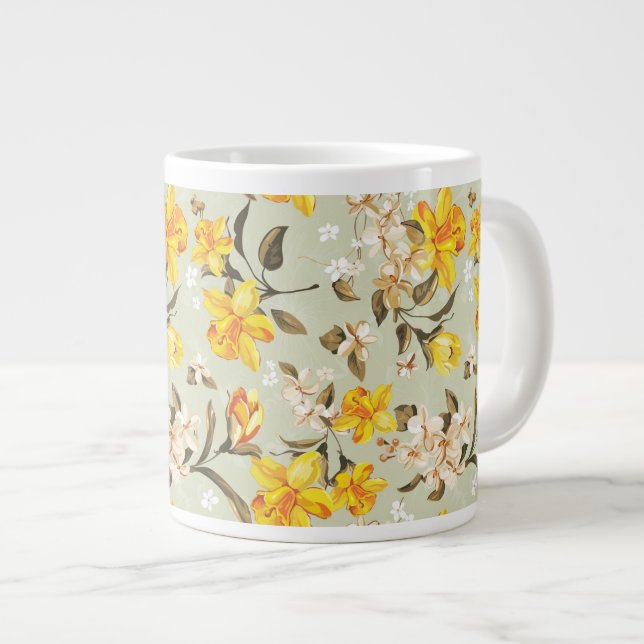 Caneca De Café Grande Na moda lindo padrão floral brilhante (Frente Esquerda)