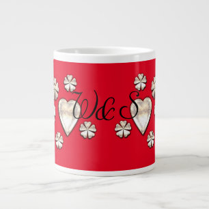 Caneca De Café Grande Na moda ouro corações vermelhos flores personali
