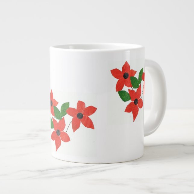 Caneca De Café Grande Na moda White Jumbo Mug com Flores Vermelhas (Frente Esquerda)