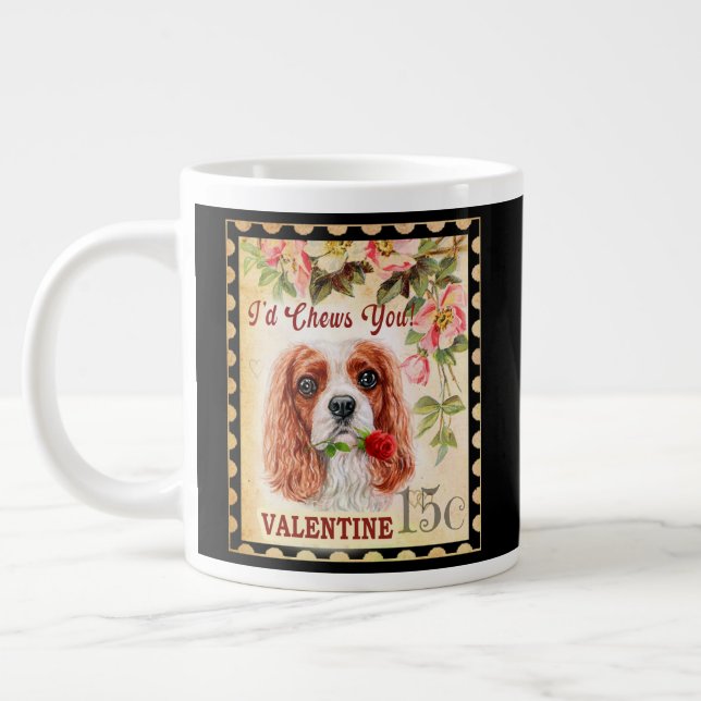 Caneca De Café Grande Namorados Cavalier King Charles Spaniel com Rosa (Esquerda)