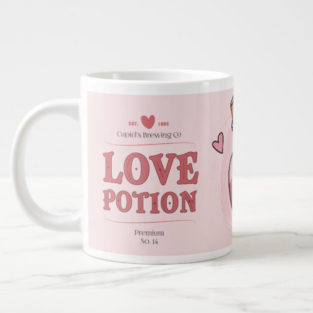 Caneca De Café Grande Namorados Rosa Adorável Feitiço De Amor Cupido (Esquerda)
