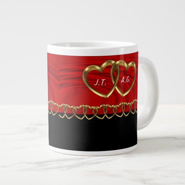 Caneca De Café Grande Namorados Sweetheart Mug com iniciais (Frente Esquerda)