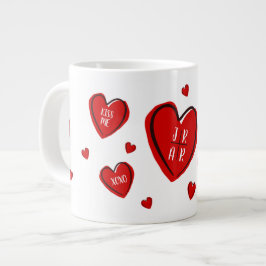 Caneca De Café Grande Namorados Vermelho Corações Curtos Personalizar Ca