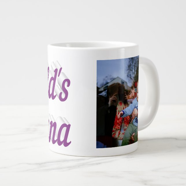 Caneca De Café Grande Nana Foto: Texto roxo Giant Coffee Mug (Frente Esquerda)