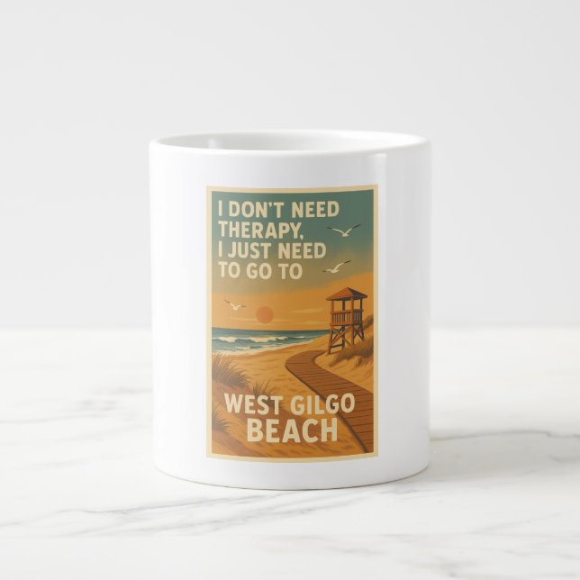 Caneca De Café Grande Não preciso de terapia, só preciso da praia de Wes (Frente)