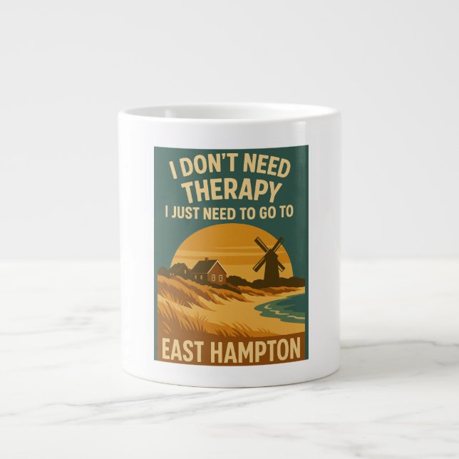 Caneca De Café Grande Não preciso de terapia, só preciso de East Hampton (Frente)
