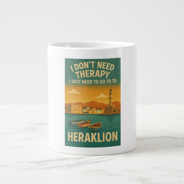 Caneca De Café Grande Não preciso de terapia, só preciso de Heraklion (Frente)
