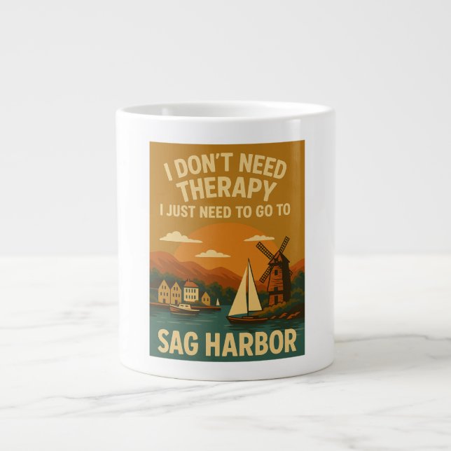 Caneca De Café Grande Não preciso de terapia, só preciso de Sag Harbor (Frente)