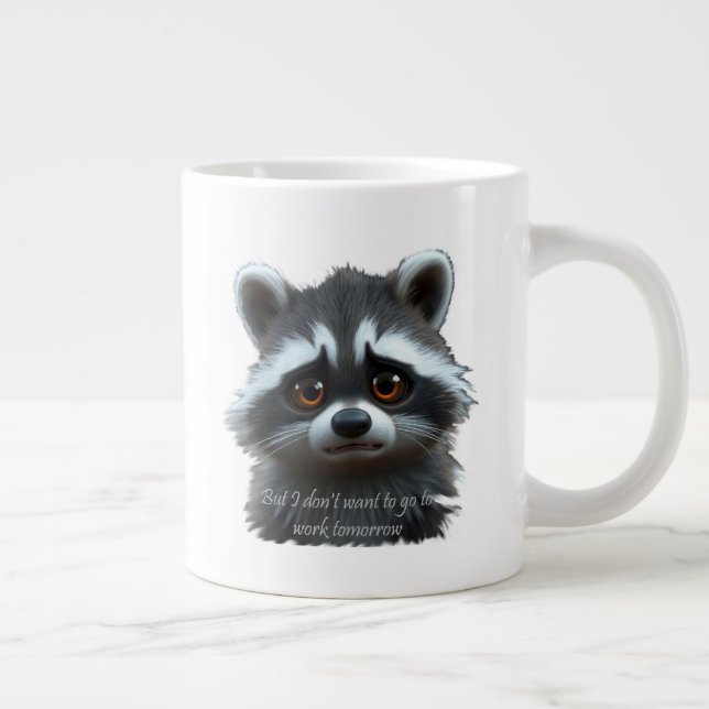 Caneca De Café Grande Não quero trabalhar com o Raccoon Animal (Direita)
