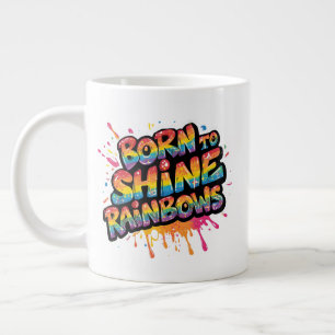 Caneca De Café Grande Nascido para Brilhar Arco-íris - Colorido Inspirad