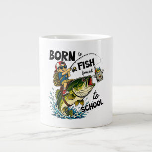Caneca De Café Grande Nascido para Ir Pescar Forçado a Ir para a Escola