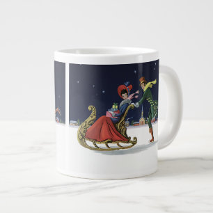Caneca De Café Grande Natais vintages, Casal de Pele de Gelo