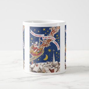 Caneca De Café Grande Natais vintages Papai Noel com Rena Voadora