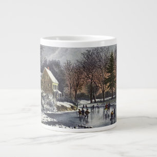 Caneca De Café Grande Natais vintages, Skateres de inverno Precoce em um