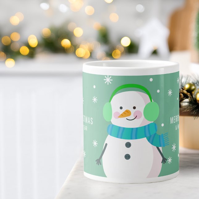 Caneca De Café Grande Natal Alegre Homem de Neve Floco de Neve Ano Novo (Festive Snowman Snowflake Merry Christmas New Year Giant Coffee Mug)