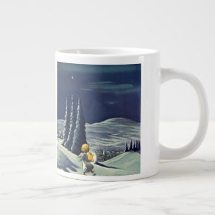 Caneca De Café Grande Natal Antigo, Anjo da Neve Caminhando com uma Estr