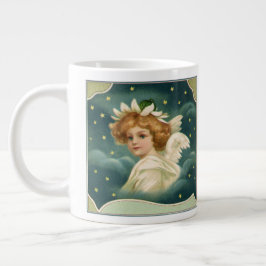 Caneca De Café Grande Natal Antigo, Anjo Vitoriano com Estrelas Douradas
