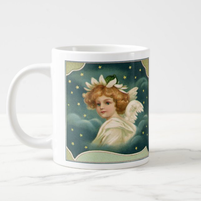 Caneca De Café Grande Natal Antigo, Anjo Vitoriano com Estrelas Douradas (Esquerda)