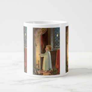 Caneca De Café Grande Natal Antigo, Criança se Aquecendo junto à Lareira